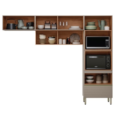 Cozinha Completa Proença 4 Portas 2 Gavetas Nogueira/Nude Prime Tx - Demobile