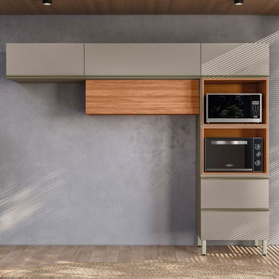 Cozinha Completa Proença 4 Portas 2 Gavetas Nogueira/Nude Prime Tx - Demobile