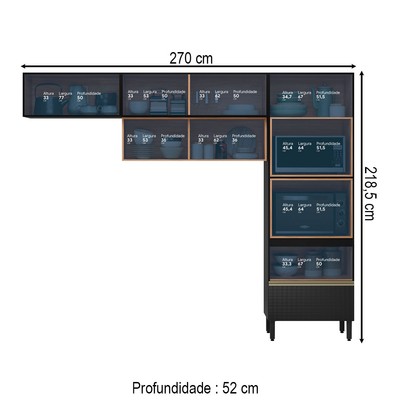 Cozinha Completa Proença 5 Portas 1 Gaveta com Vidro Nogueira/Carbono Prime Tx - Demobile