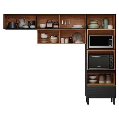 Cozinha Completa Proença 5 Portas 1 Gaveta com Vidro Nogueira/Carbono Prime Tx - Demobile