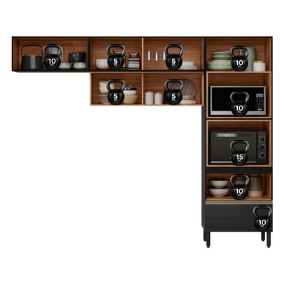 Cozinha Completa Proença 5 Portas 1 Gaveta com Vidro Nogueira/Carbono Prime Tx - Demobile