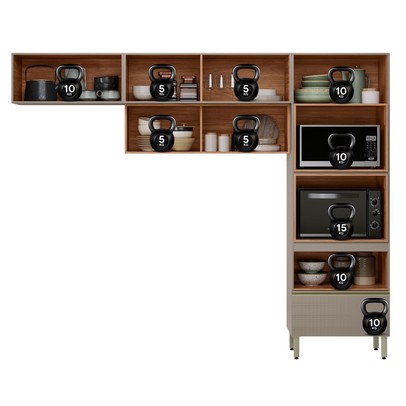 Cozinha Completa Proença 5 Portas 1 Gaveta com Vidro Nogueira/Nude Prime Tx - Demobile