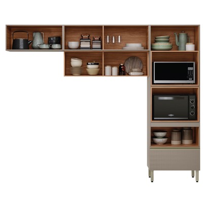 Cozinha Completa Proença 5 Portas 1 Gaveta com Vidro Nogueira/Nude Prime Tx - Demobile