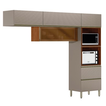 Cozinha Completa Proença 5 Portas 1 Gaveta com Vidro Nogueira/Nude Prime Tx - Demobile