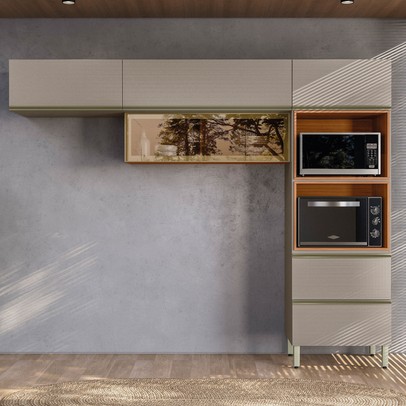 Cozinha Completa Proença 5 Portas 1 Gaveta com Vidro Nogueira/Nude Prime Tx - Demobile