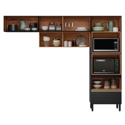 Cozinha Completa Proença 5 Portas 1 Gaveta Ripado Nogueira/Carbono Prime Tx - Demobile