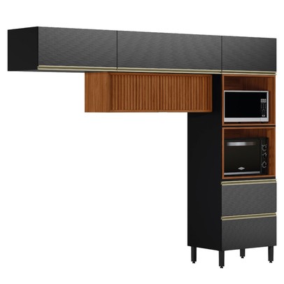 Cozinha Completa Proença 5 Portas 1 Gaveta Ripado Nogueira/Carbono Prime Tx - Demobile