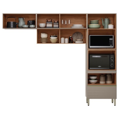 Cozinha Completa Proença 5 Portas 1 Gaveta Ripado Nogueira/Nude Prime Tx - Demobile