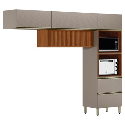 Cozinha Completa Proença 5 Portas 1 Gaveta Ripado Nogueira/Nude Prime Tx - Demobile