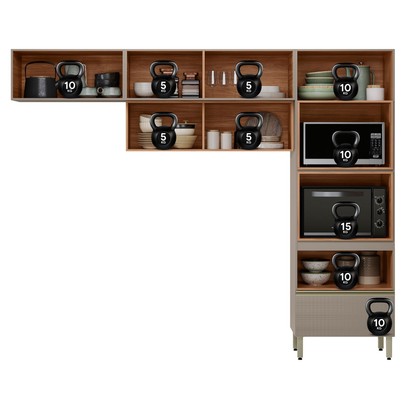 Cozinha Completa Proença 5 Portas 1 Gaveta Ripado Nogueira/Nude Prime Tx - Demobile