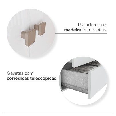 Quarto de Bebê Completo Confete 1 Porta 3 Gavetas Branco/Jequitibá - Henn