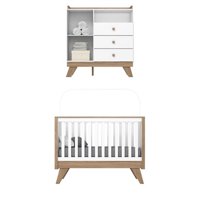 Quarto de Bebê Completo Confete 1 Porta 3 Gavetas Branco/Jequitibá - Henn