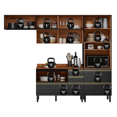 Cozinha Completa Proença 6 Portas 6 Gavetas com Vidro Nogueira/Carbono Prime Tx - Demobile