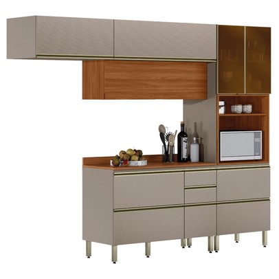 Cozinha Completa Proença 6 Portas 6 Gavetas com Vidro Nogueira/Nude Prime Tx - Demobile