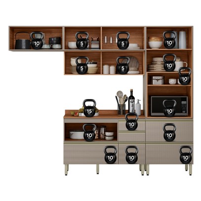 Cozinha Completa Proença 6 Portas 6 Gavetas com Vidro Nogueira/Nude Prime Tx - Demobile