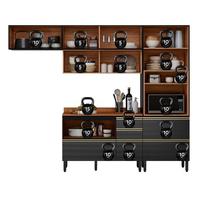 Cozinha Completa Proença 6 Portas 6 Gavetas com Vidro Nogueira/Carbono Prime Tx Dp2703 - Demobile