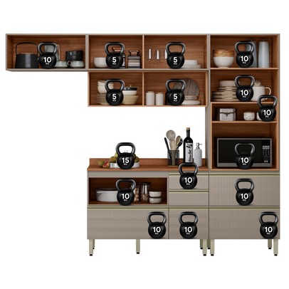 Cozinha Completa Proença 6 Portas 6 Gavetas com Vidro Nogueira/Nude Prime Tx Dp2703 - Demobile