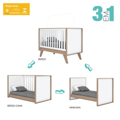 Quarto de Bebê Completo Confete 4 Portas 2 Gavetas com Vidro Branco/Jequitibá - Henn