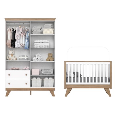 Quarto de Bebê Completo Confete 4 Portas 2 Gavetas com Vidro Branco/Jequitibá - Henn