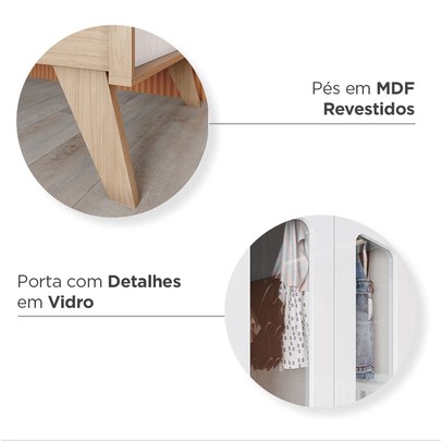 Quarto de Bebê Completo Confete 4 Portas 2 Gavetas com Vidro Branco/Jequitibá - Henn