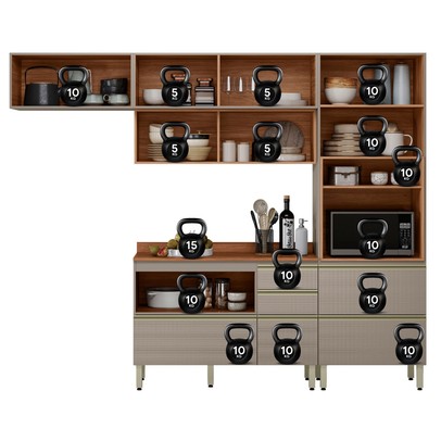 Cozinha Completa Proença 6 Portas 6 Gavetas Ripado com Vidro Nogueira/Nude Prime Tx - Demobile