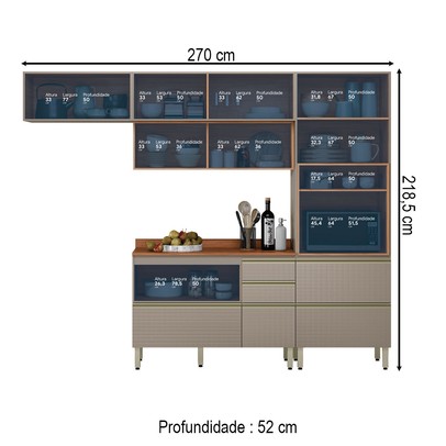 Cozinha Completa Proença 6 Portas 6 Gavetas Ripado com Vidro Nogueira/Nude Prime Tx - Demobile