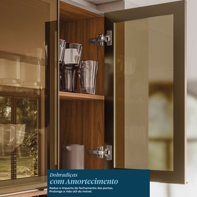 Cozinha Completa Proença 6 Portas 6 Gavetas Ripado com Vidro Nogueira/Nude Prime Tx - Demobile