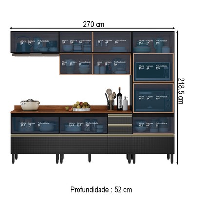 Cozinha Completa Proença 7 Portas 6 Gavetas Nogueira/Carbono Prime Tx Dp270 - Demobile