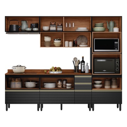 Cozinha Completa Proença 7 Portas 6 Gavetas Nogueira/Carbono Prime Tx Dp270 - Demobile
