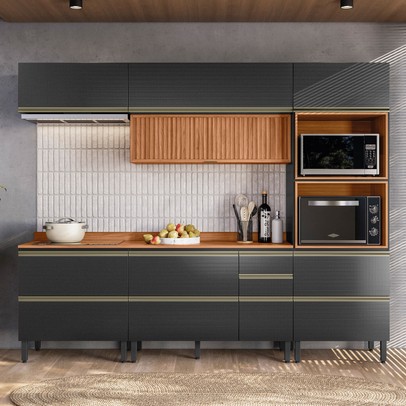 Cozinha Completa Proença 7 Portas 6 Gavetas Nogueira/Carbono Prime Tx Dp270 - Demobile