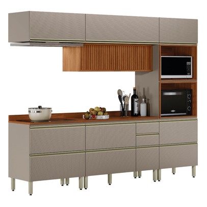 Cozinha Completa Proença 7 Portas 6 Gavetas  Nogueira/Nude Prime Tx Dp270 - Demobile