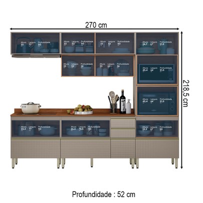 Cozinha Completa Proença 7 Portas 6 Gavetas  Nogueira/Nude Prime Tx Dp270 - Demobile