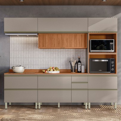 Cozinha Completa Proença 7 Portas 6 Gavetas  Nogueira/Nude Prime Tx Dp270 - Demobile