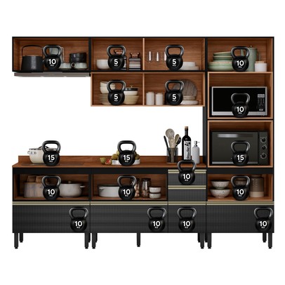 Cozinha Completa Proença 7 Portas 6 Gavetas com Vidro Nogueira/Carbono Prime Tx - Demobile