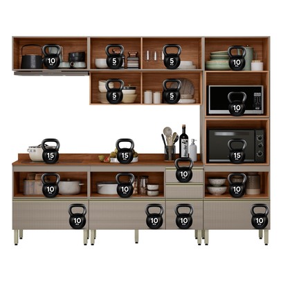 Cozinha Completa Proença 7 Portas 6 Gavetas com Vidro Nogueira/Nude Prime Tx - Demobile