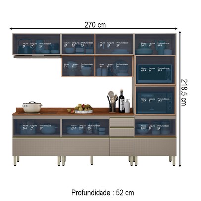 Cozinha Completa Proença 7 Portas 6 Gavetas com Vidro Nogueira/Nude Prime Tx - Demobile
