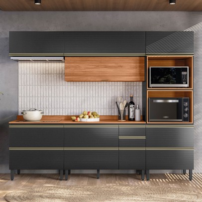 Cozinha Completa Proença 7 Portas 6 Gavetas Nogueira/Carbono Prime Tx Dp2706 - Demobile