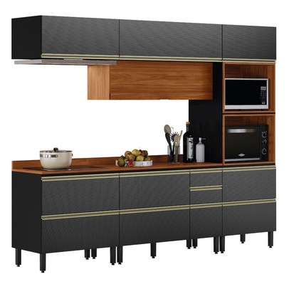 Cozinha Completa Proença 7 Portas 6 Gavetas Nogueira/Carbono Prime Tx Dp2706 - Demobile