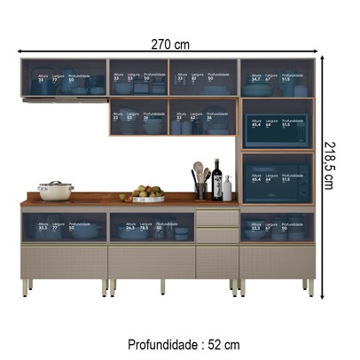 Cozinha Completa Proença 7 Portas 6 Gavetas Nogueira/Nude Prime Tx Dp2706 - Demobile