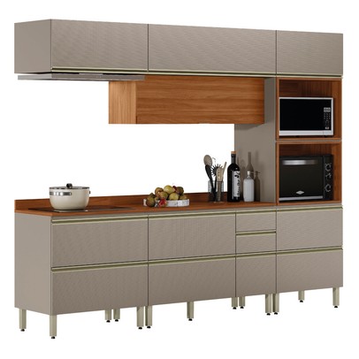 Cozinha Completa Proença 7 Portas 6 Gavetas Nogueira/Nude Prime Tx Dp2706 - Demobile