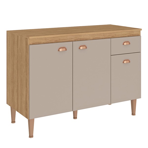 Balcão de Cozinha 120 Cm Marti 3 Portas 1 Gaveta Mel/Fendi - Fellicci