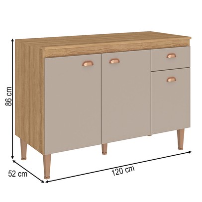 Balcão de Cozinha 120 Cm Marti 3 Portas 1 Gaveta Mel/Fendi - Fellicci