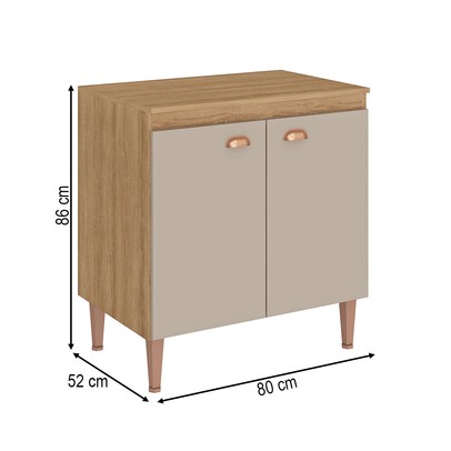 Balcão de Cozinha 80 Cm Marti 2 Portas Mel/Fendi - Fellicci