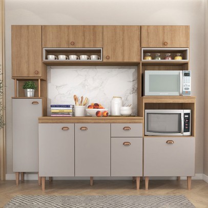 Cozinha Compacta Marti 9 Portas 1 Gaveta Mel/Fendi - Fellicci