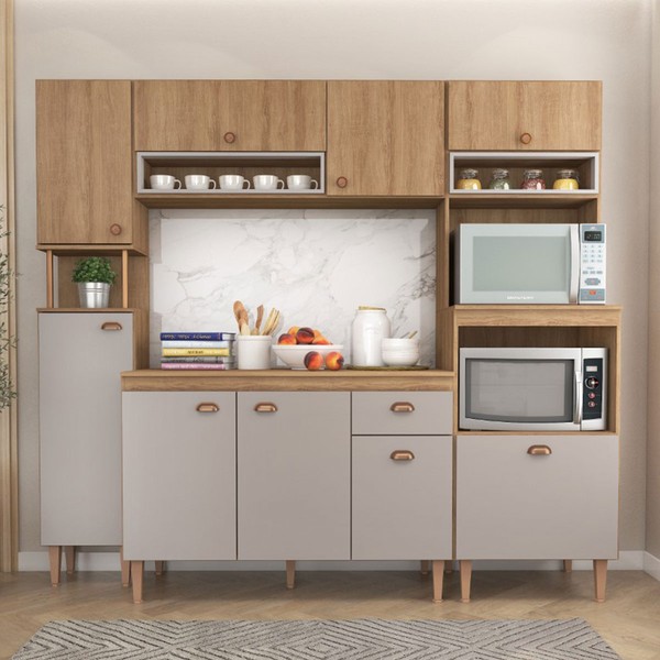 Cozinha Compacta Marti 9 Portas 1 Gaveta Mel/Fendi - Fellicci