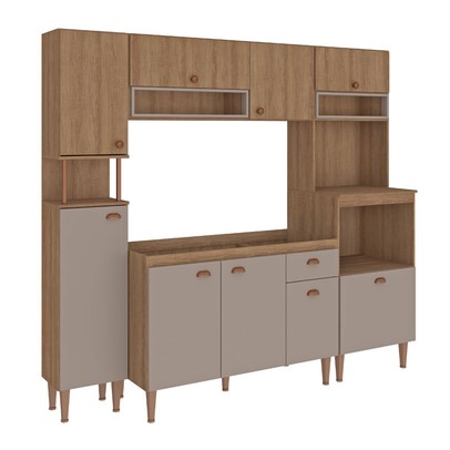 Cozinha Compacta Marti 9 Portas 1 Gaveta Mel/Fendi - Fellicci