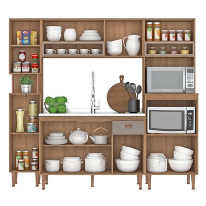 Cozinha Compacta Marti 9 Portas 1 Gaveta Mel/Fendi - Fellicci