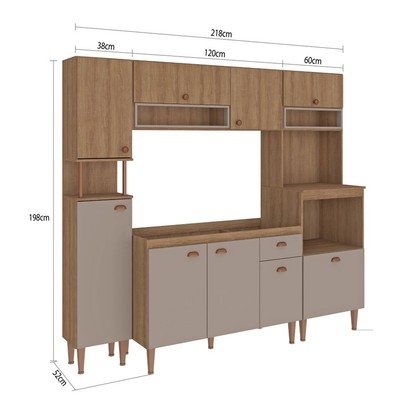 Cozinha Compacta Marti 9 Portas 1 Gaveta Mel/Fendi - Fellicci