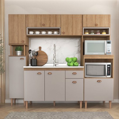 Cozinha Compacta Marti 9 Portas 1 Gavetas Mt01ct Mel/Fendi - Fellicci