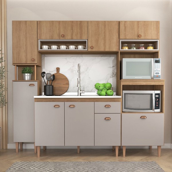 Cozinha Compacta Marti 9 Portas 1 Gavetas Mt01ct Mel/Fendi - Fellicci